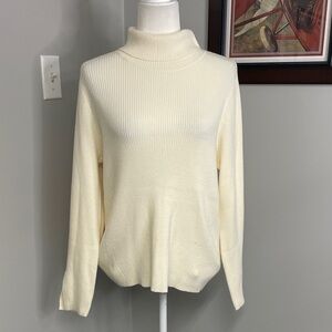 Soft Surroundings Ivory Off White Ribbed Turtleneck Sweater Womens Size Large